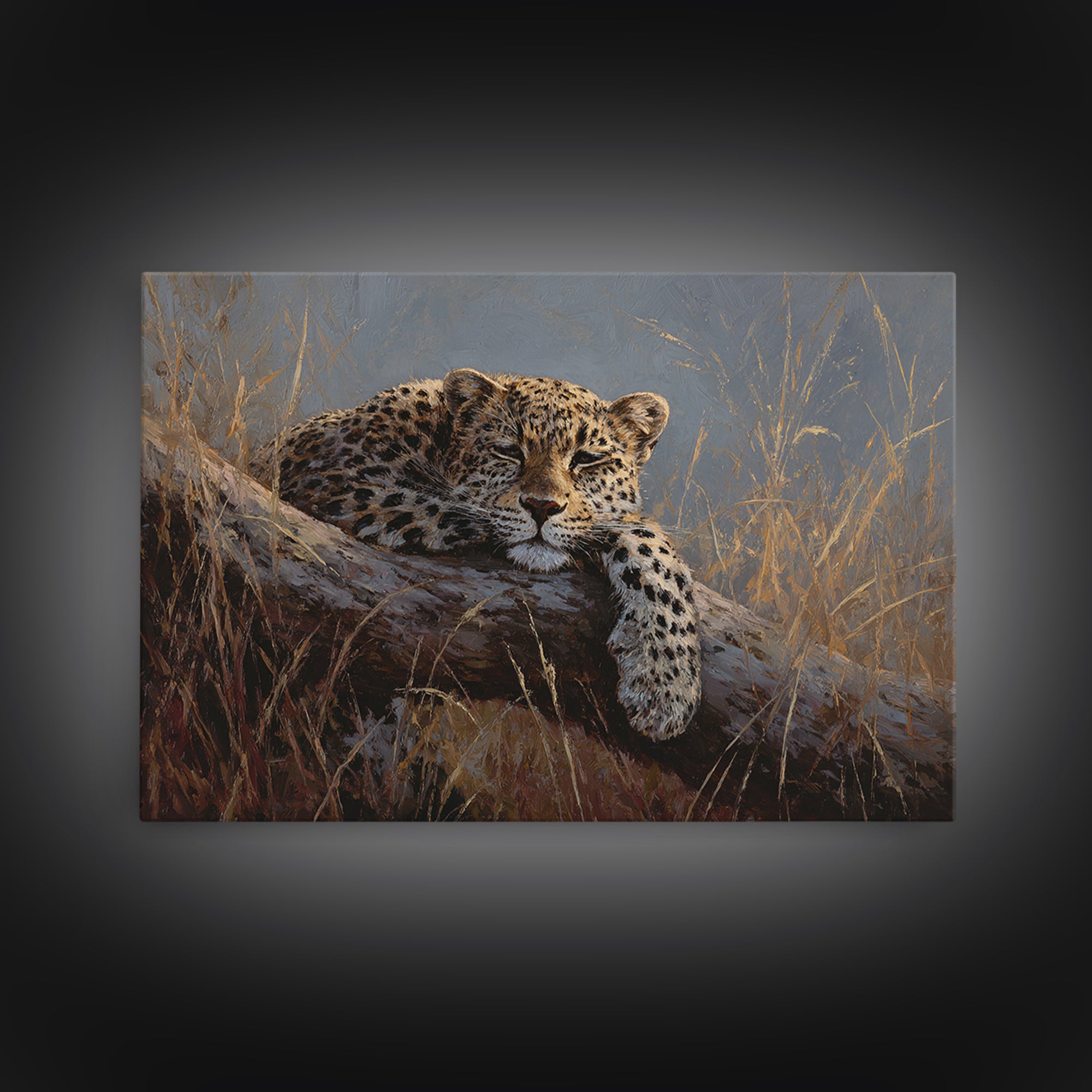 Leopard Resting on Tree Branch Framed Canvas Print, Wildlife Art, Modern Art, Living Room Decor, Fine Art, Wild, Neutral Decor, WIL-3x2-90