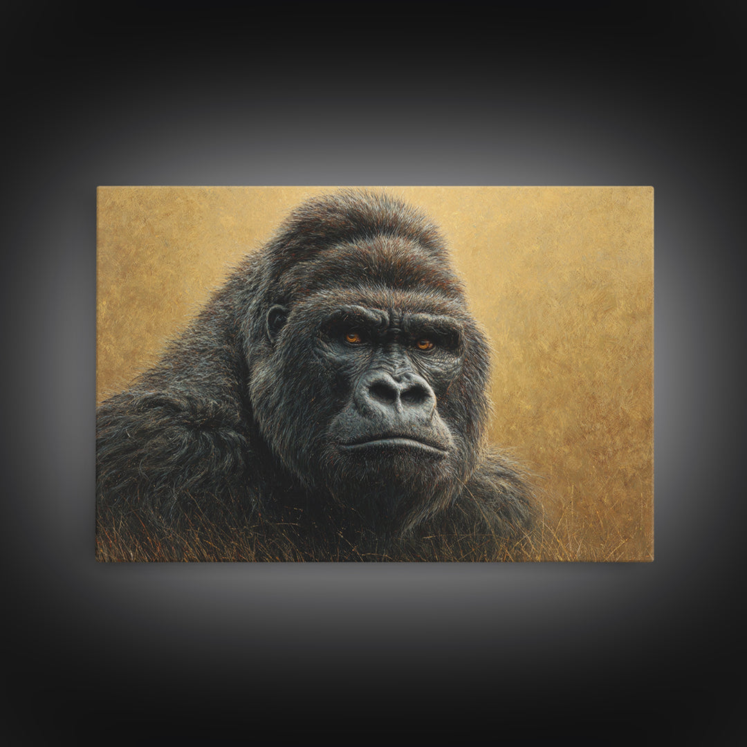 Gorilla Portrait with Powerful Gaze Canvas Print, Wildlife Art, Unique Home Decor, Living Room Decor, Fine Art, Wild, WIL-3x2-93