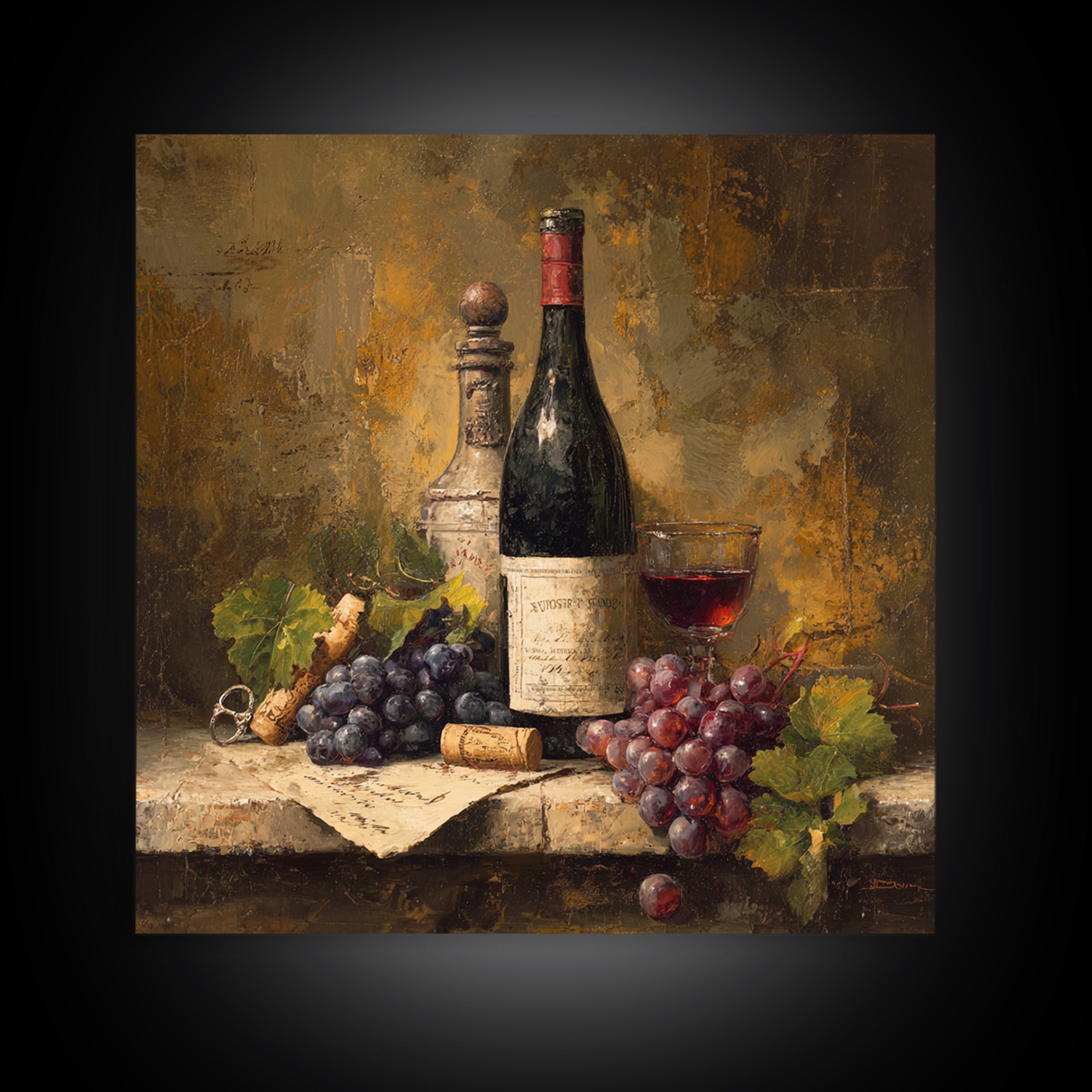 Old Cellar Key and Wine Label Shapes Framed Canvas Print, Winery Art, Wall Decor, Winery Decor, Fine Art, Vineyard, Kitchen Art, WIN-1x1-12