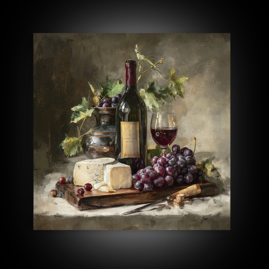 Charcuterie Board with Grapes and Cheese Canvas Print, Winery Art, Cocktail Wall Art, Winery Decor, Watercolor Art, Vineyard, WIN-1x1-13