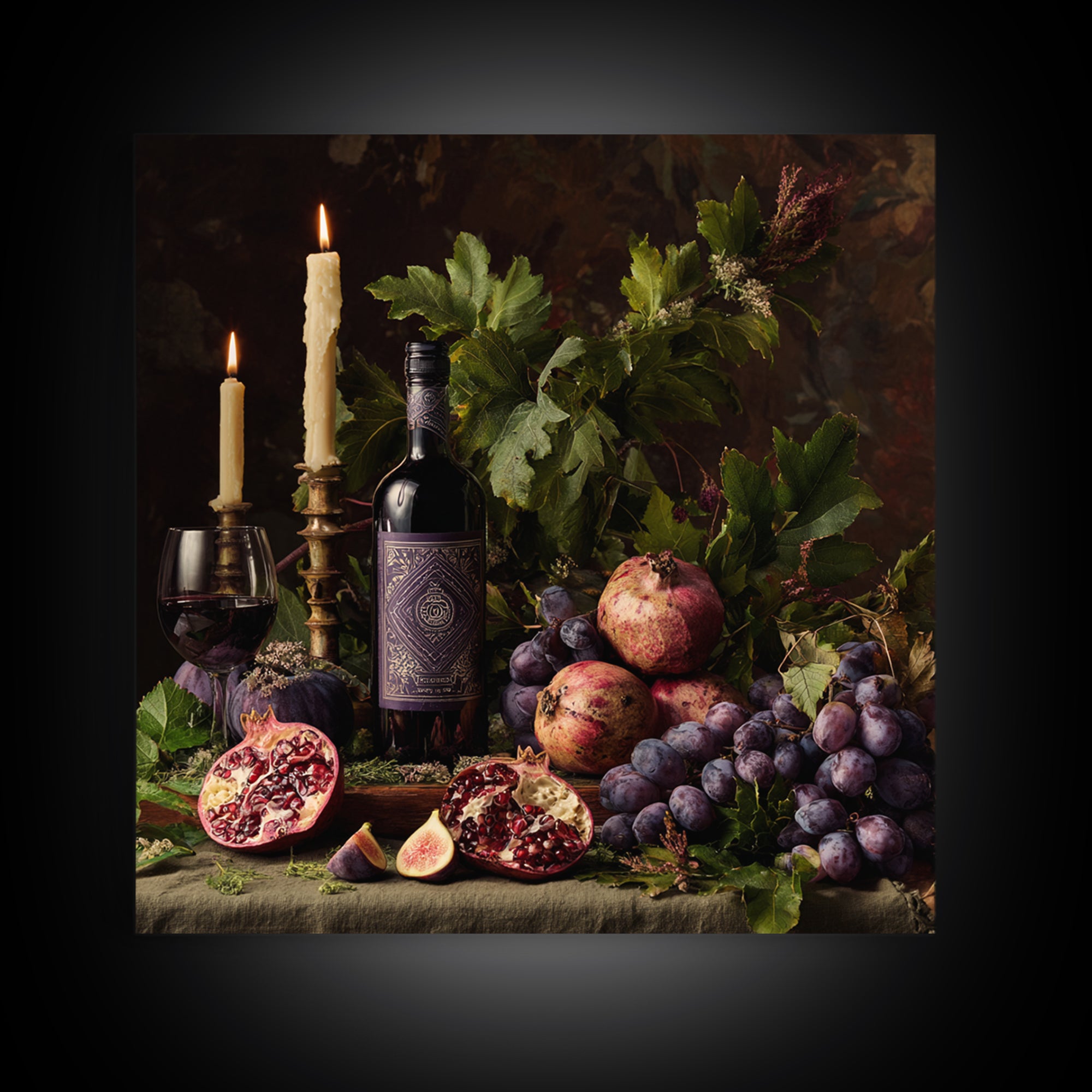 Pomegranate Figs and Red Wine Composition Canvas Print, Winery Art, Gallery Decor, Winery Decor, Fine Art, Vineyard, Wall Art, WIN-1x1-17
