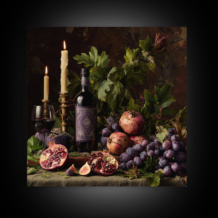 Pomegranate Figs and Red Wine Composition Canvas Print, Winery Art, Gallery Decor, Winery Decor, Fine Art, Vineyard, Wall Art, WIN-1x1-17