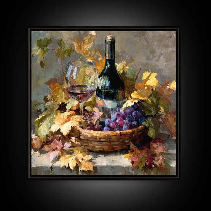 Wine Harvest Basket Canvas Print, Winery Art, Kitchen Wall Decor, Winery Decor, Oil Painting, Vineyard, Fine Art Print, WIN-1x1-22