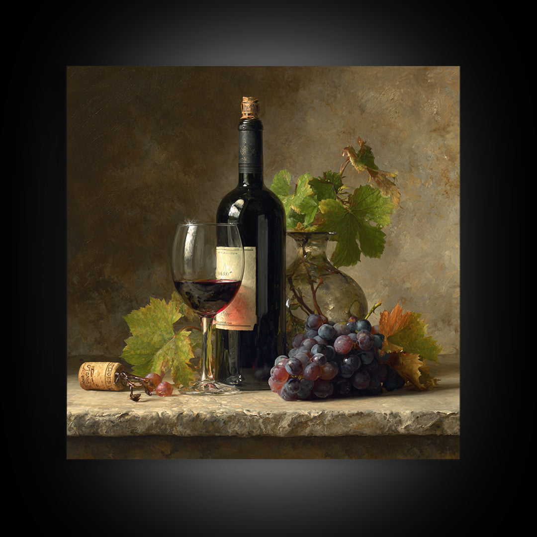 Wine Tasting Flight Rendered as Elegant Still Framed Canvas Print, Winery Art, Cocktail Wall Art, Winery Decor, Watercolor Art, WIN-1x1-34