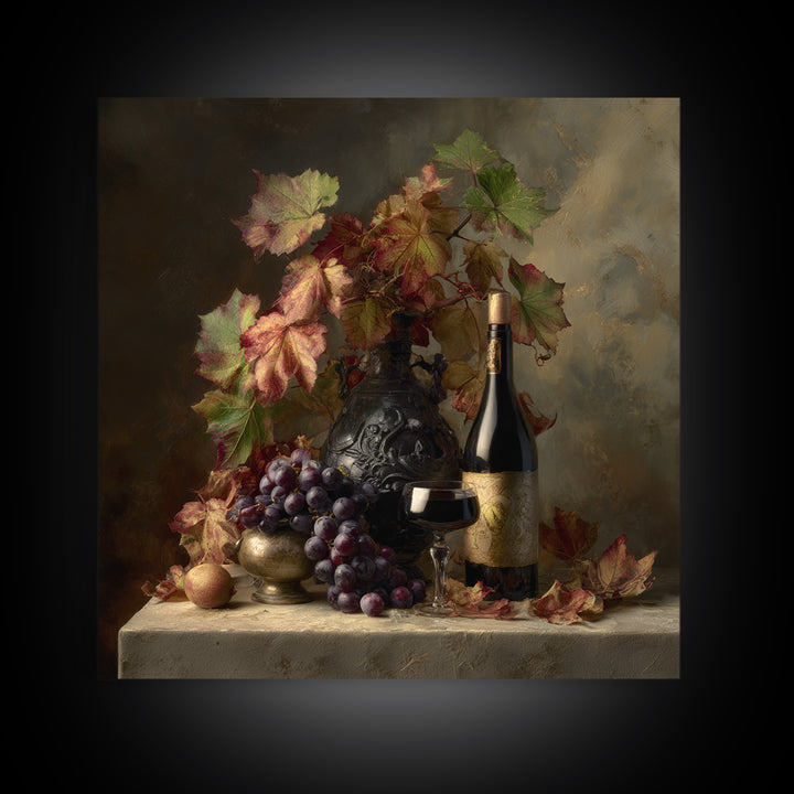 Vine Leaves Turning Autumn Red and Gold Canvas Print, Winery Art, Watercolor Painting, Winery Decor, Fine Art, Vineyard, WIN-1x1-35
