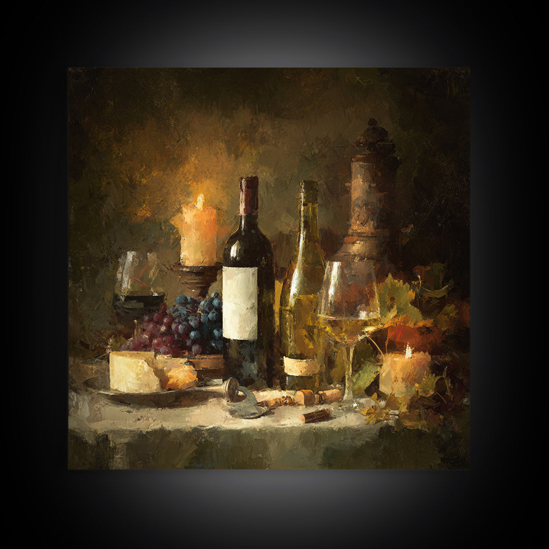 Old Cellar Key and Wine Label Shapes Canvas Print, Winery Art, Oil Painting, Winery Decor, Abstract Art, Vineyard, WIN-1x1-36
