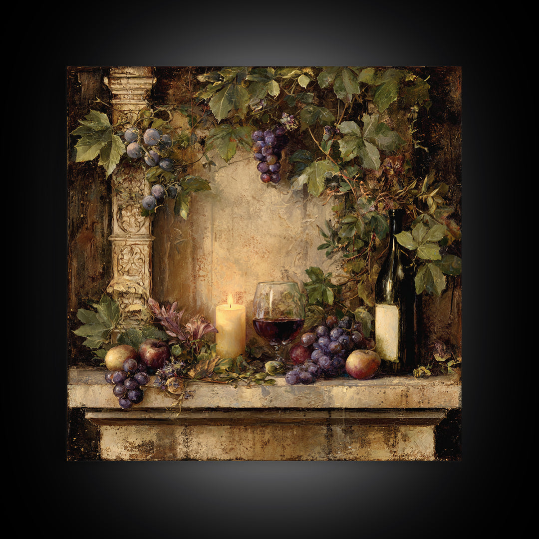 Vineyard Gate with Climbing Roses Framed Canvas Print, Winery Art, Retro Wall Art, Winery Decor, Vineyard, Modern Decor, WIN-1x1-39