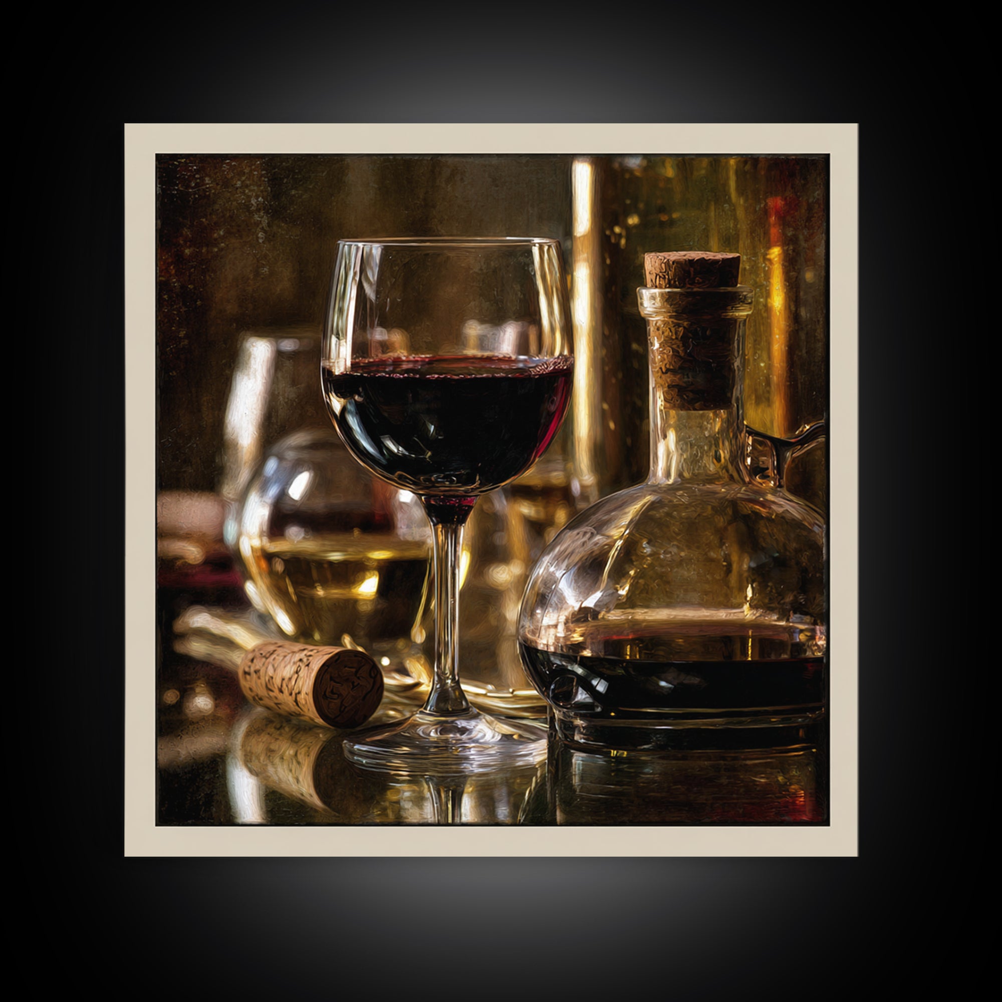 Black and Gold Wine Bottle Silhouette Framed Canvas Print, Winery Art, Room Decor, Winery Decor, Fine Art, Vineyard, WIN-1x1-40