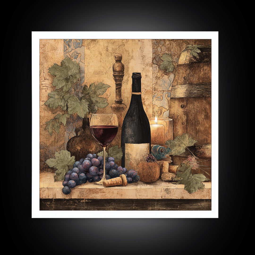 Corkscrew and Corks on Rustic Wood Framed Canvas Print, Winery Art, Wall Art Print, Winery Decor, Fine Art, Vineyard, WIN-1x1-52