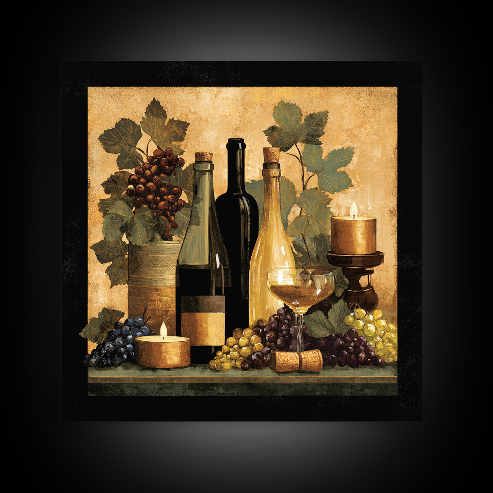 Black and Gold Wine Bottle Silhouette Framed Canvas Print, Winery Art, Wall Art Print, Winery Decor, Fine Art, Vineyard, WIN-1x1-64