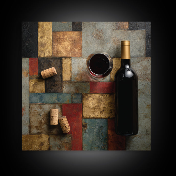 Corks Arranged as Geometric Pattern Framed Canvas Print, Winery Art, Landscape Art, Winery Decor, Fine Art, Vineyard, WIN-1x1-66