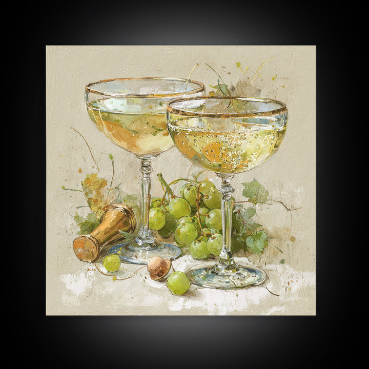 Champagne Coupe with Bubbles and Light Framed Canvas Print, Winery Art, Modern Decor, Winery Decor, Fine Art, Vineyard, WIN-1x1-67