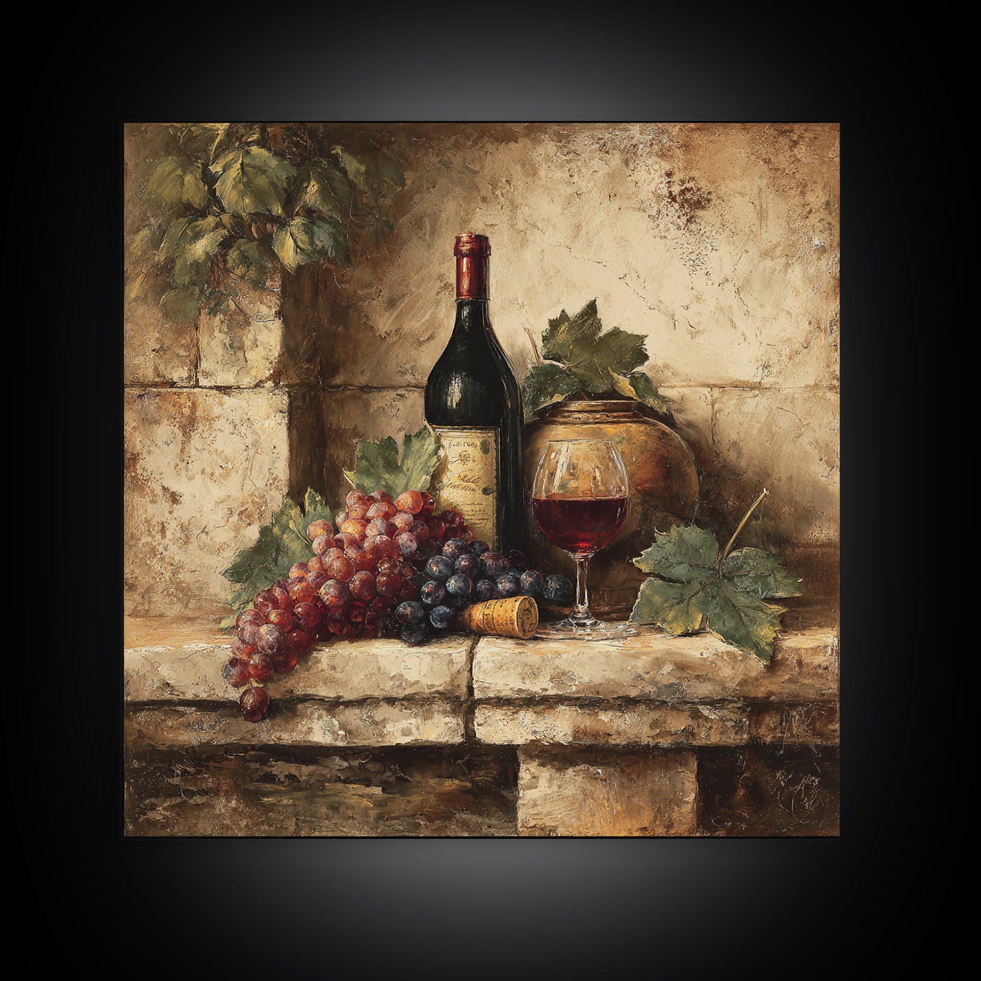 Italian Villa Vineyard Landscape Framed Canvas Print, Winery Art, Preppy Wall Art, Winery Decor, Oil Painting, Vineyard, WIN-1x1-68