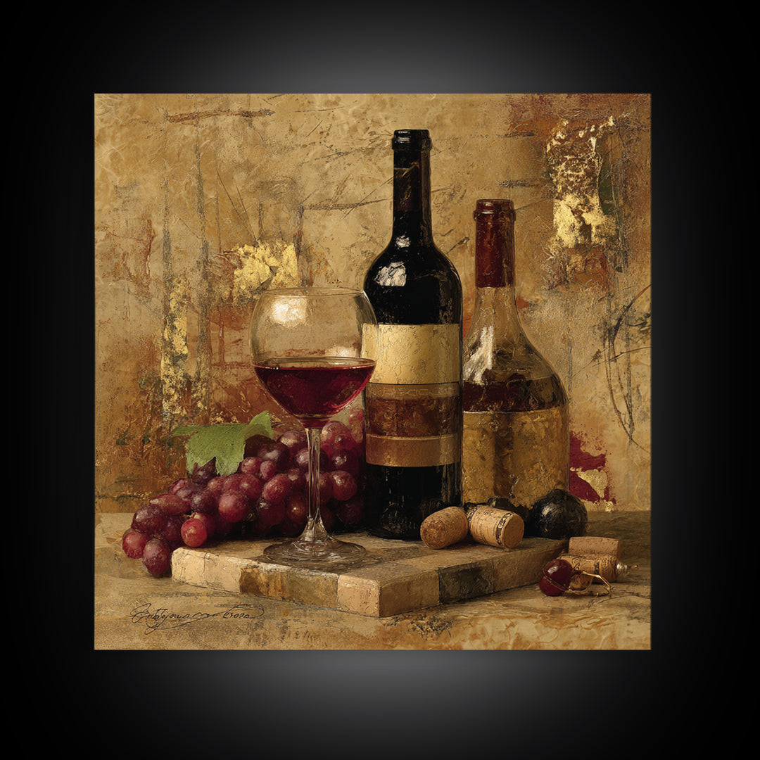 Burgundy Abstract with Gold Accents Framed Canvas Print, Winery Art, Living Room Art, Winery Decor, Abstract Art, Vineyard, WIN-1x1-71