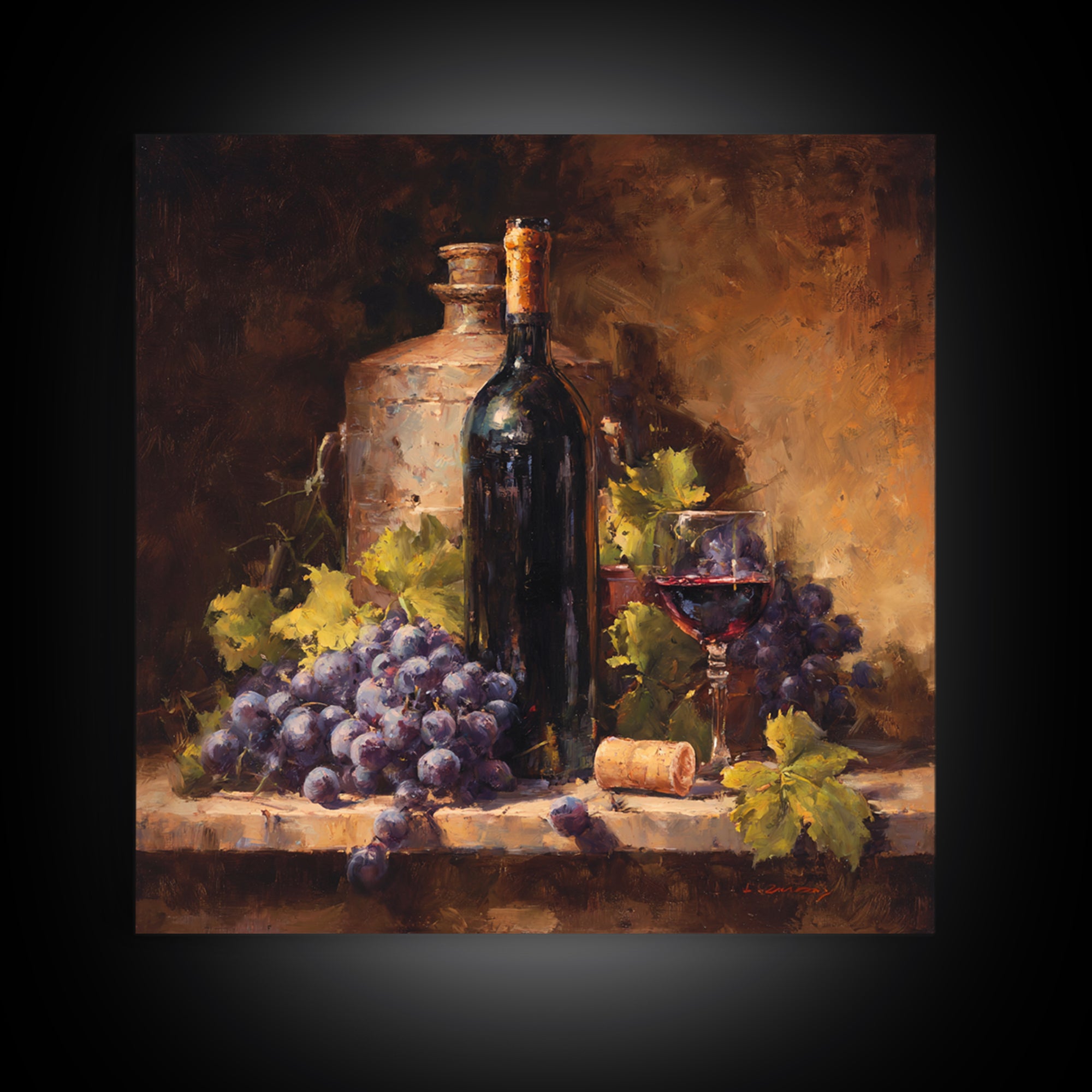 Tuscan Vineyard at Golden Hour Canvas Print, Winery Art, Statement Artwork, Winery Decor, Fine Art, Vineyard, Painting, WIN-1x1-75