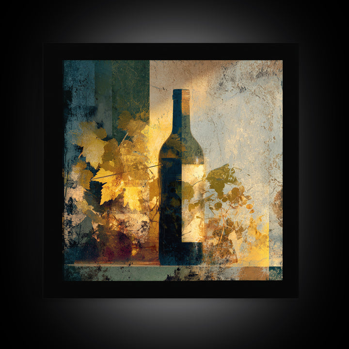 Black and Gold Wine Bottle Silhouette Framed Canvas Print, Winery Art, Minimalist Decor, Winery Decor, Fine Art, Vineyard, WIN-1x1-88