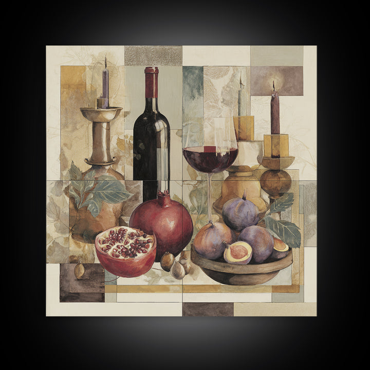 Pomegranate Figs and Red Wine Composition Canvas Print, Winery Art, Contemporary Art, Winery Decor, Fine Art, Vineyard, WIN-1x1-89