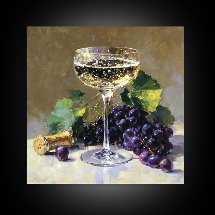 Champagne Coupe with Bubbles and Light Canvas Print, Winery Art, Room Decor, Winery Decor, Fine Art, Vineyard, WIN-1x1-91