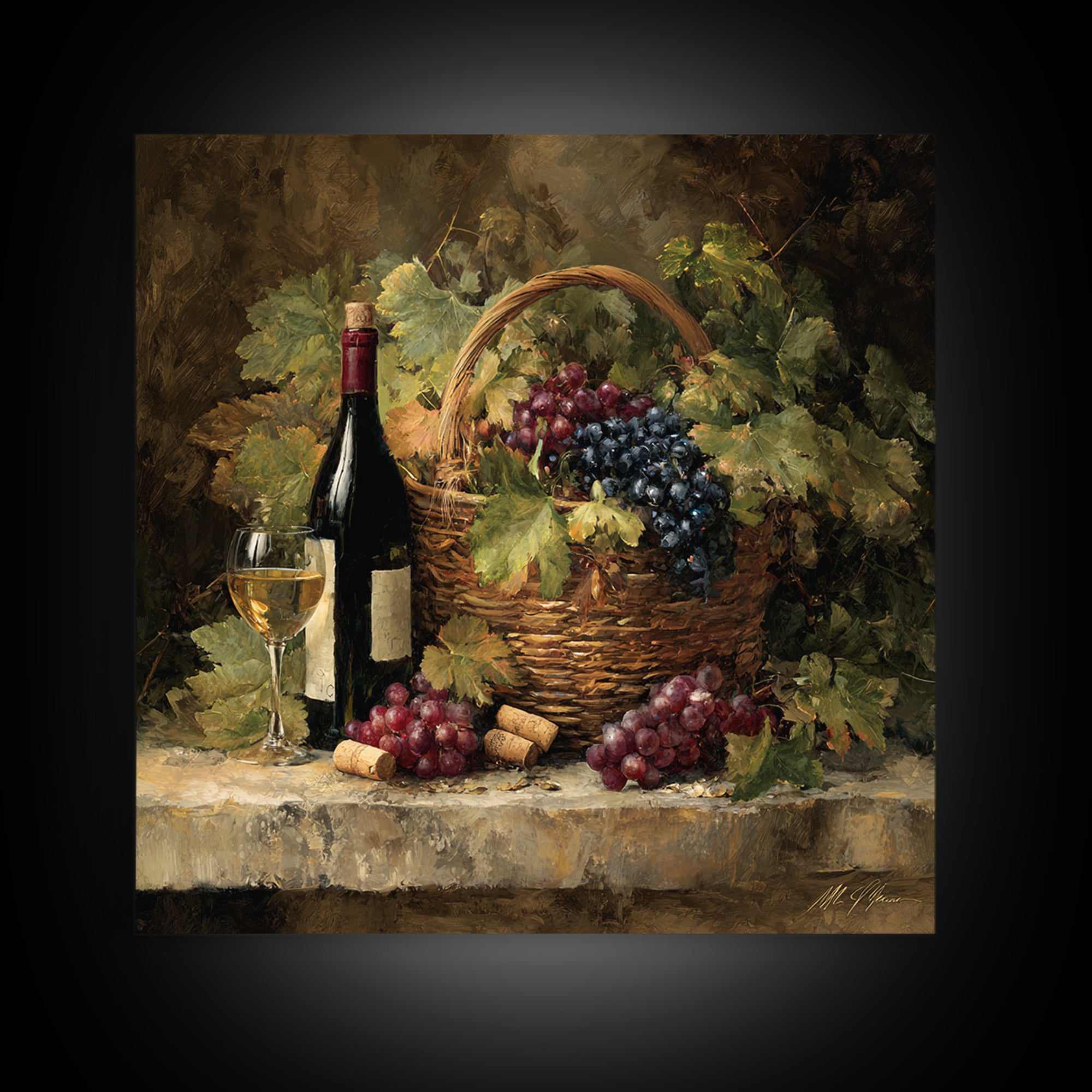 Wine Harvest Basket Canvas Print, Winery Art, Modern Decor, Winery Decor, Fine Art, Vineyard, Wall Decor, Painting, Art Print, WIN-1x1-94