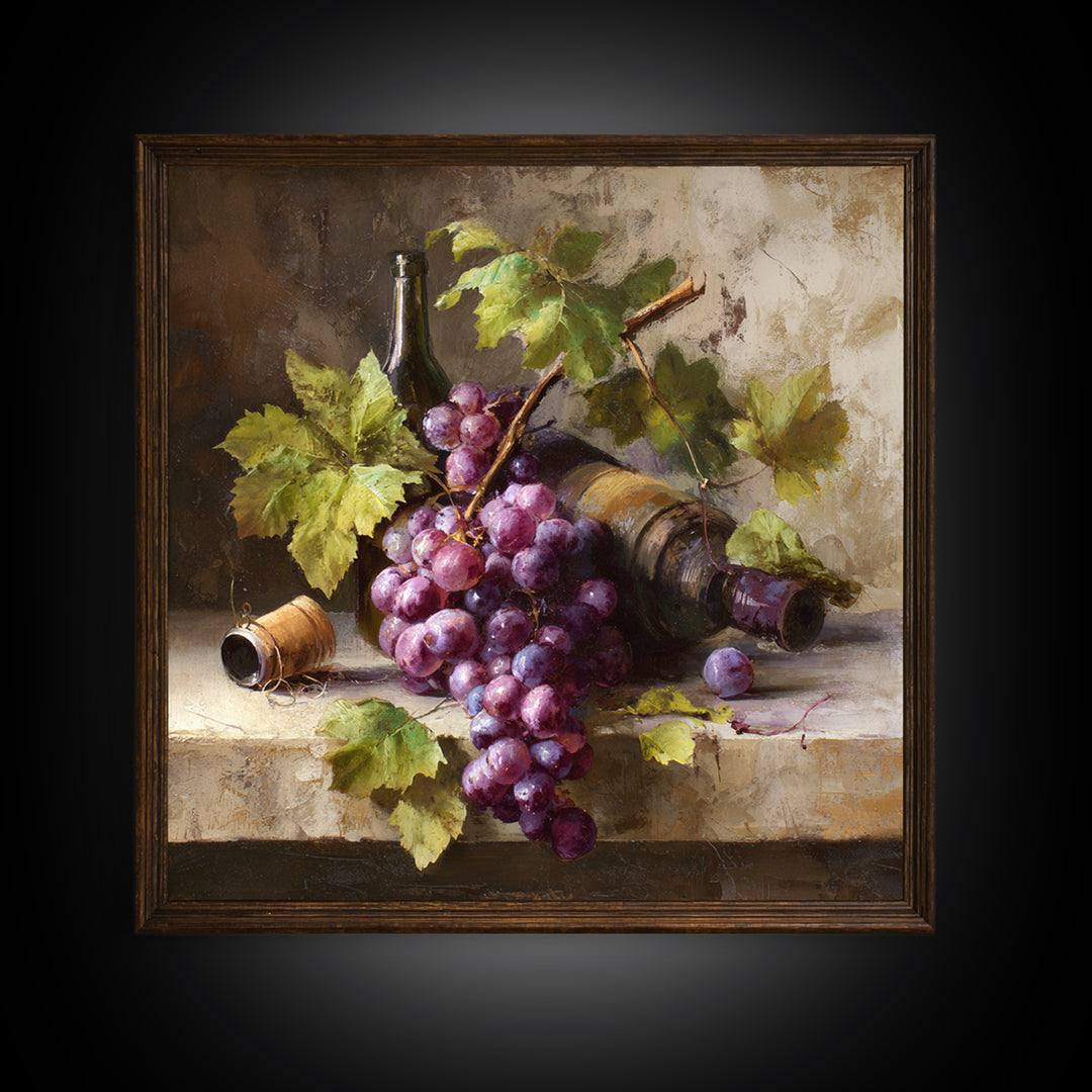 Grapevine Branch with Purple Grapes and Leaves Canvas Print, Winery Art, Art Print, Winery Decor, Fine Art, Vineyard, WIN-1x1-97