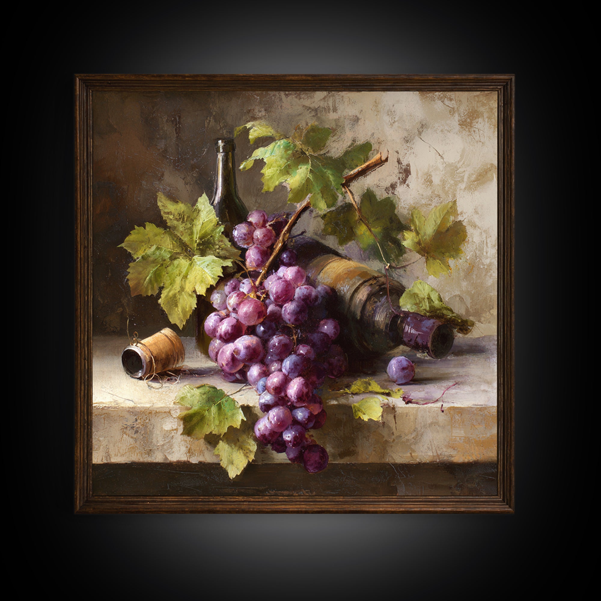 Grapevine Branch with Purple Grapes and Leaves Canvas Print, Winery Art, Art Print, Winery Decor, Fine Art, Vineyard, WIN-1x1-97