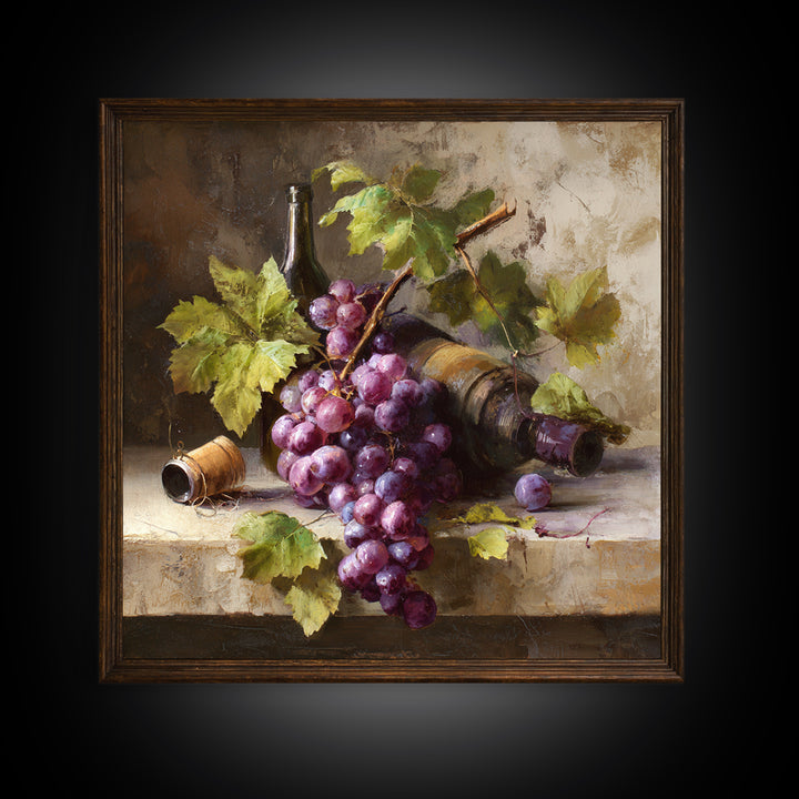 Grapevine Branch with Purple Grapes and Leaves Canvas Print, Winery Art, Art Print, Winery Decor, Fine Art, Vineyard, WIN-1x1-97