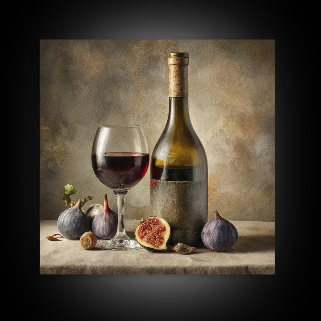 Wine Bottle and Glass Still Life Canvas Print, Winery Art, Textured Painting, Winery Decor, Fine Art, Vineyard, Oil Painting, WIN-1x1-98