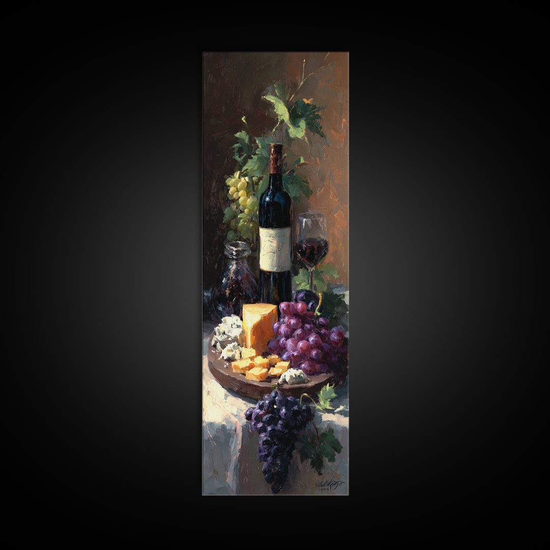 Charcuterie Board with Grapes and Cheese Canvas Print, Winery Art, Cocktail Wall Art, Winery Decor, Watercolor Art, Vineyard, WIN-1x3-1