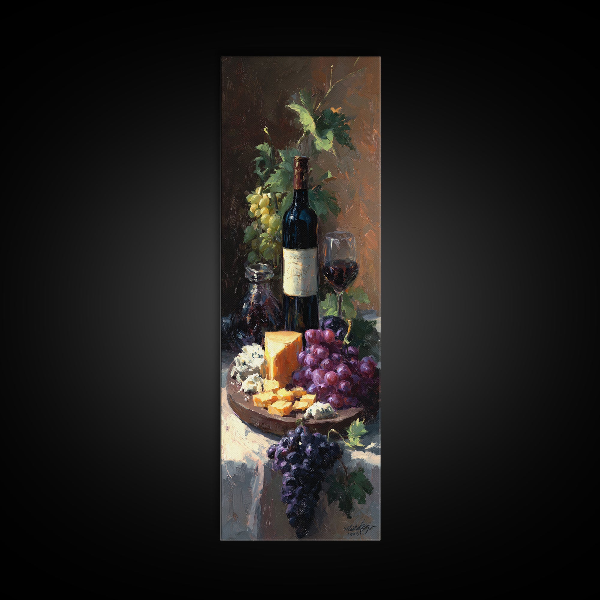 Charcuterie Board with Grapes and Cheese Canvas Print, Winery Art, Cocktail Wall Art, Winery Decor, Watercolor Art, Vineyard, WIN-1x3-1