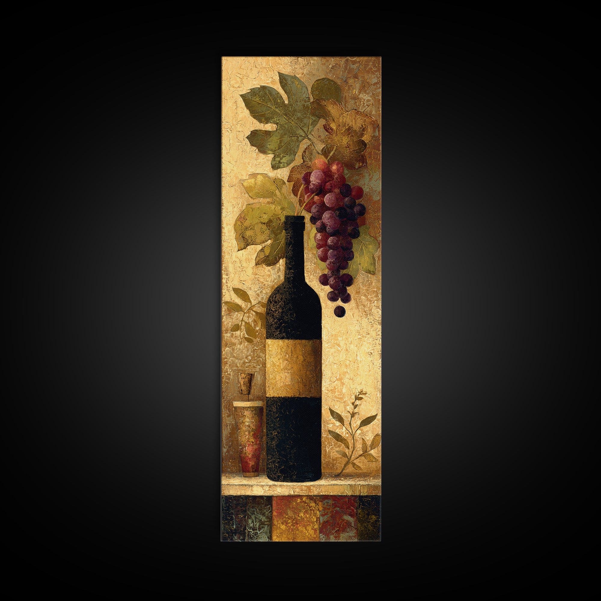 Black and Gold Wine Bottle Silhouette Canvas Print, Winery Art, Bar Art, Winery Decor, Fine Art, Vineyard, Textured Painting, WIN-1x3-100