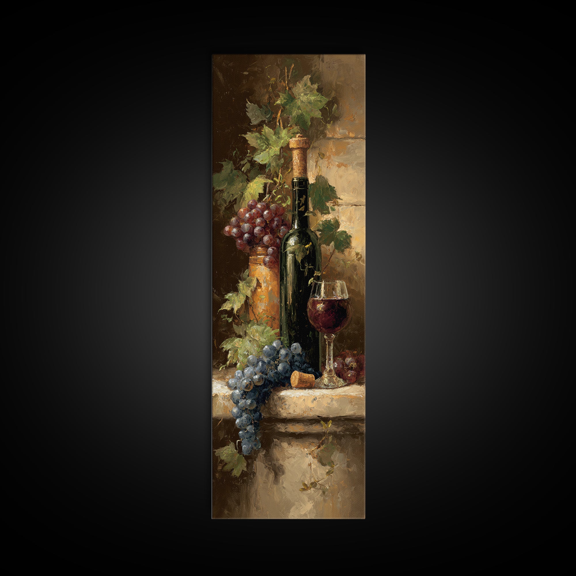 Olive Branch and Wine Glass Mediterranean Still Canvas Print, Winery Art, Wall Art, Winery Decor, Watercolor Art, Vineyard, WIN-1x3-12