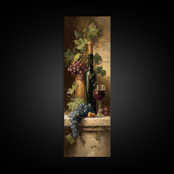 Olive Branch and Wine Glass Mediterranean Still Canvas Print, Winery Art, Wall Art, Winery Decor, Watercolor Art, Vineyard, WIN-1x3-12