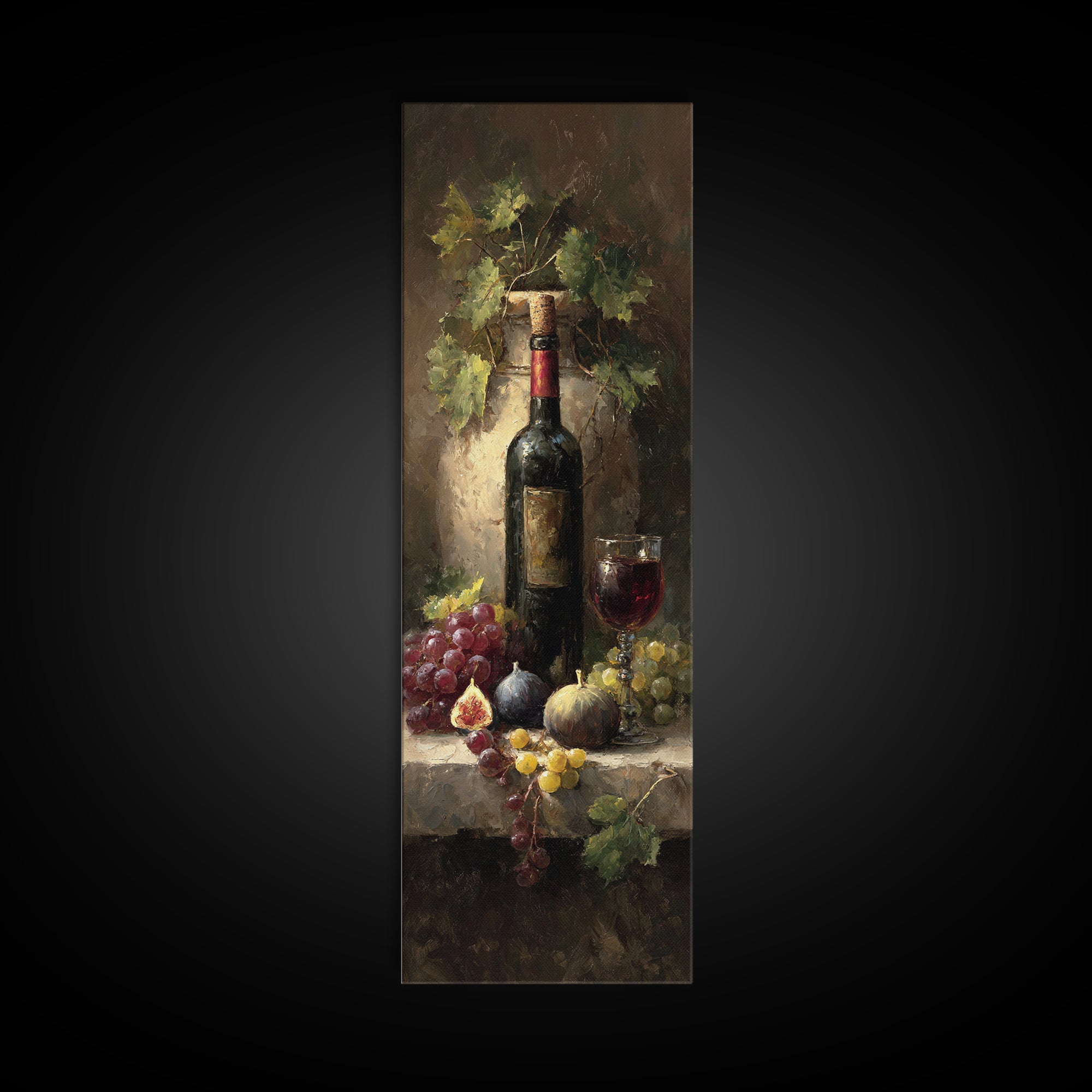 Wine Bottle and Glass Still Life Canvas Print, Winery Art, Gallery Decor, Winery Decor, Fine Art, Vineyard, Wall Art, WIN-1x3-14