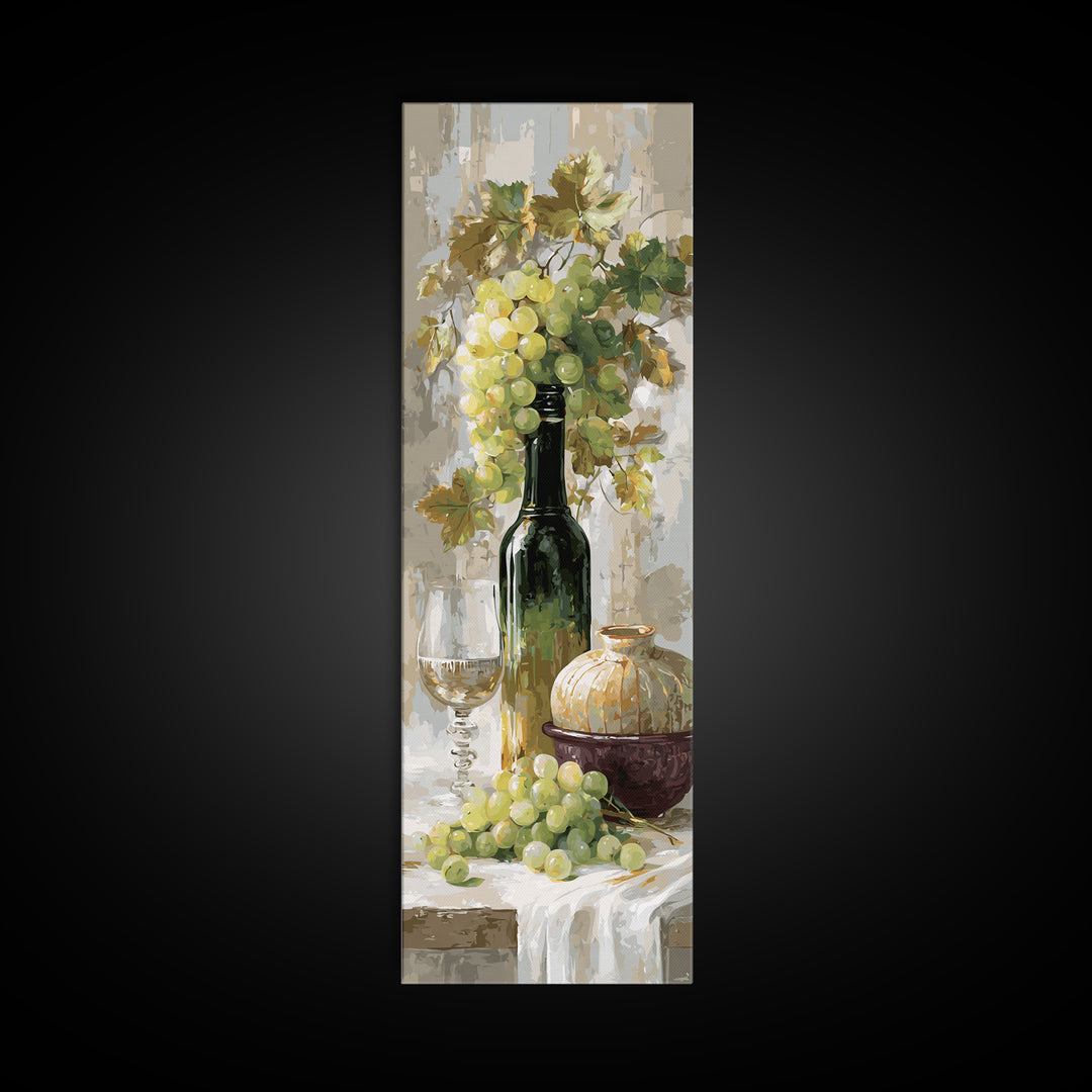 Champagne Grapes and White Linen Still Life Canvas Print, Winery Art, Art, Winery Decor, Fine Art, Vineyard, Farmhouse Decor, WIN-1x3-17