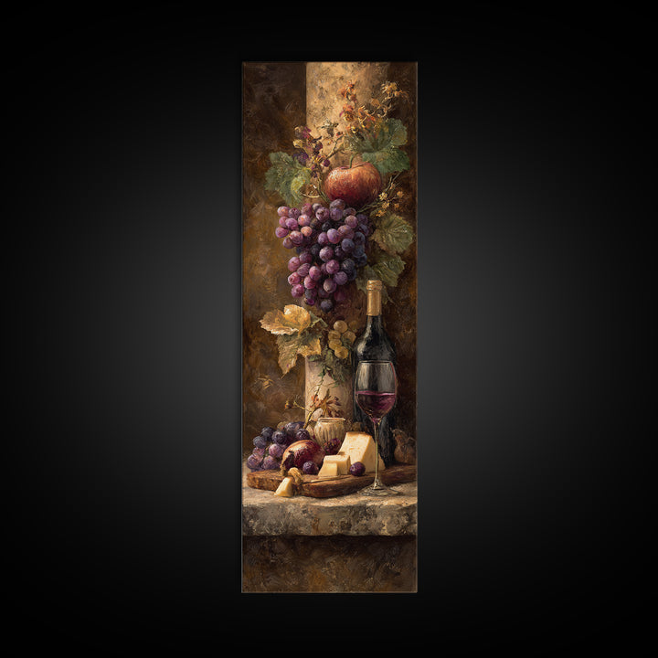 Charcuterie Board with Grapes and Cheese Canvas Print, Winery Art, Wall Hanging, Winery Decor, Vineyard, Preppy Wall Art, WIN-1x3-25
