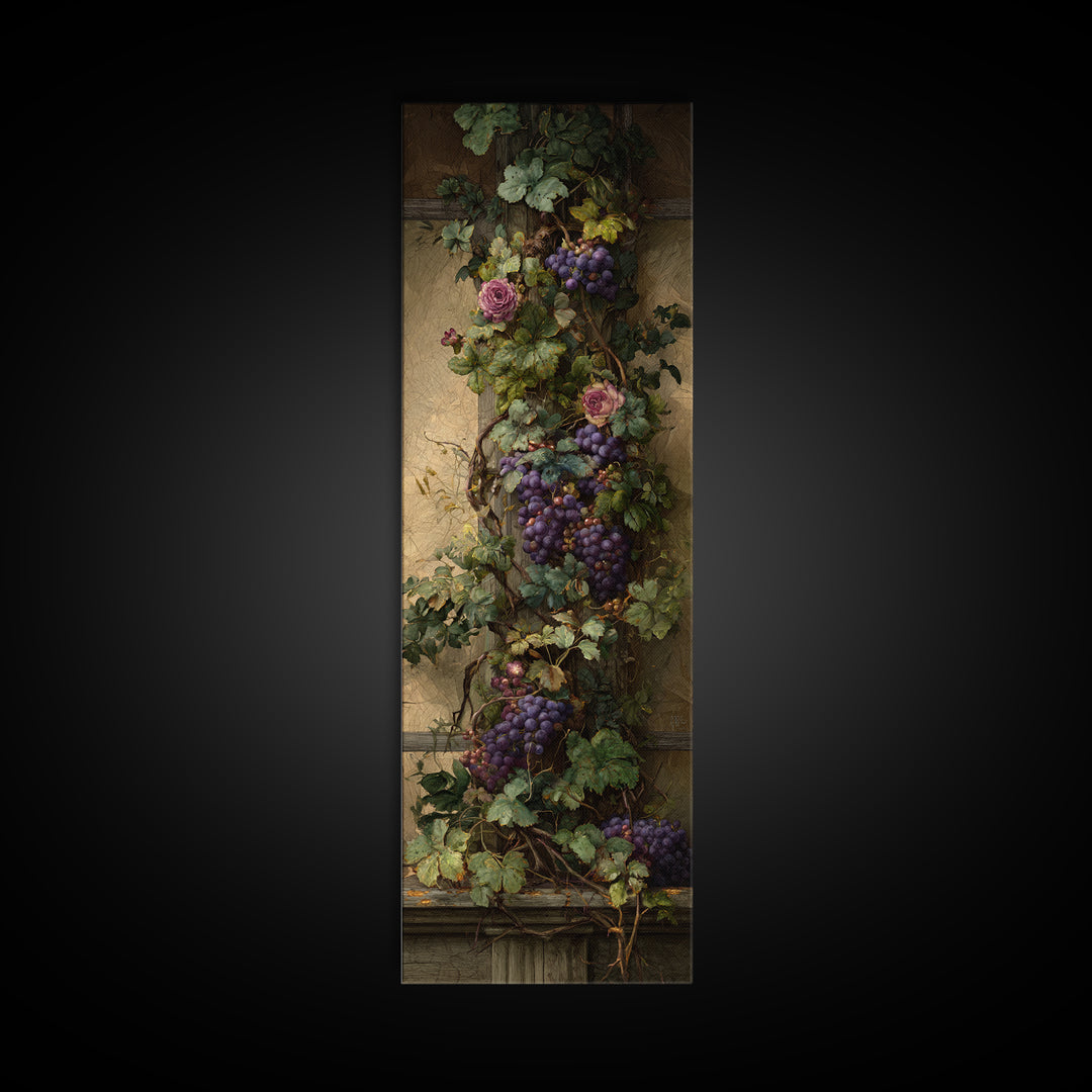 Vineyard Gate with Climbing Roses Canvas Print, Winery Art, Farmhouse Decor, Winery Decor, Oil Painting, Vineyard, Bar Art, WIN-1x3-27