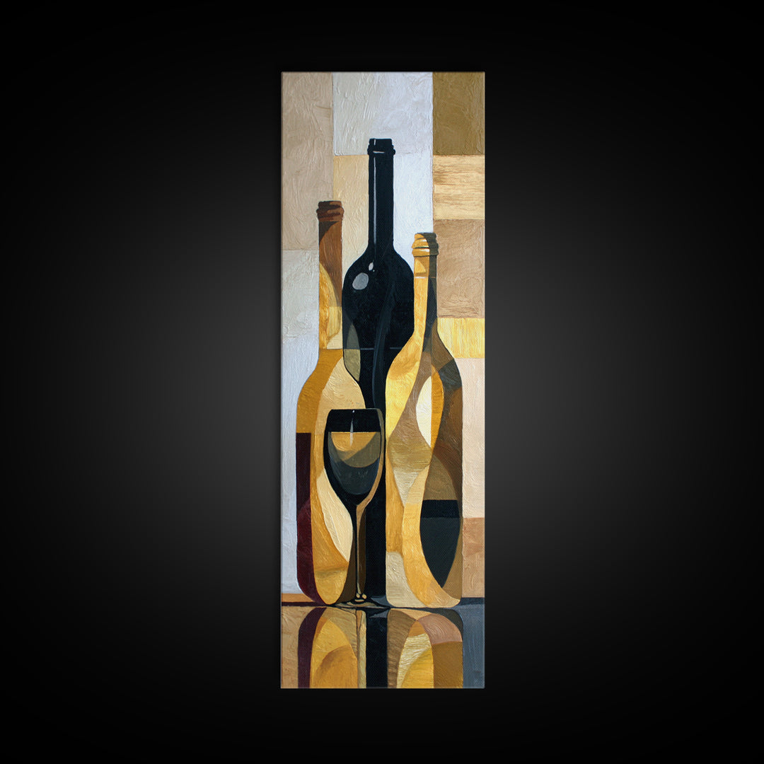 Black and Gold Wine Bottle Silhouette Canvas Print, Winery Art, Painting, Winery Decor, Fine Art, Vineyard, Living Room Decor, WIN-1x3-28