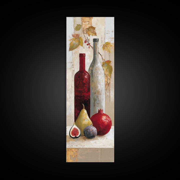 Pomegranate Figs and Red Wine Composition Framed Canvas Print, Winery Art, Textured Painting, Winery Decor, Fine Art, Vineyard, WIN-1x3-29