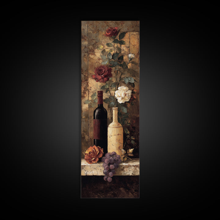 Vineyard Gate with Climbing Roses Framed Canvas Print, Winery Art, Oil Painting, Winery Decor, Watercolor Art, Vineyard, WIN-1x3-3