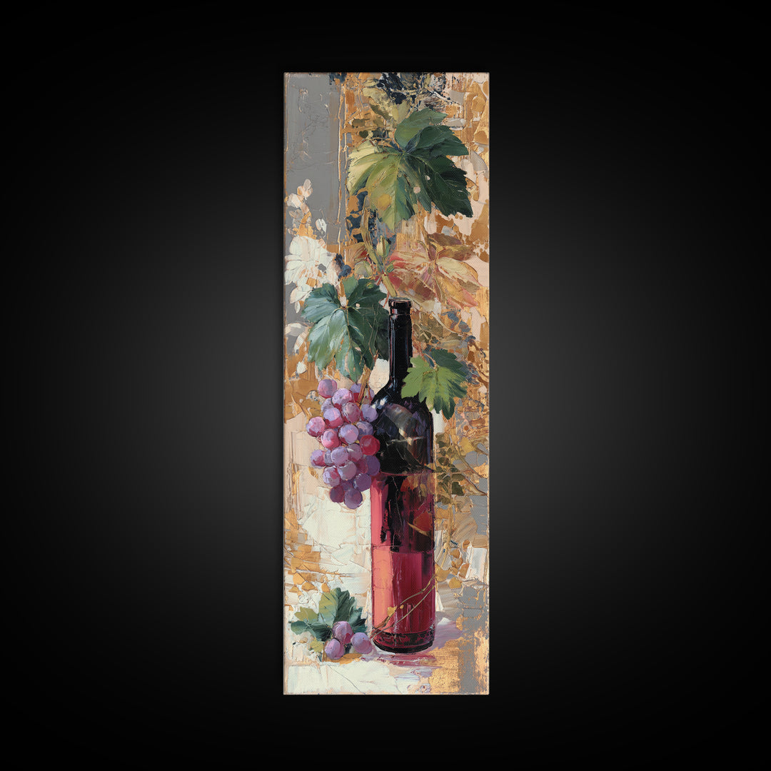 Burgundy Abstract with Gold Accents Canvas Print, Winery Art, Artwork, Winery Decor, Abstract Art, Vineyard, Bar Decor, WIN-1x3-35