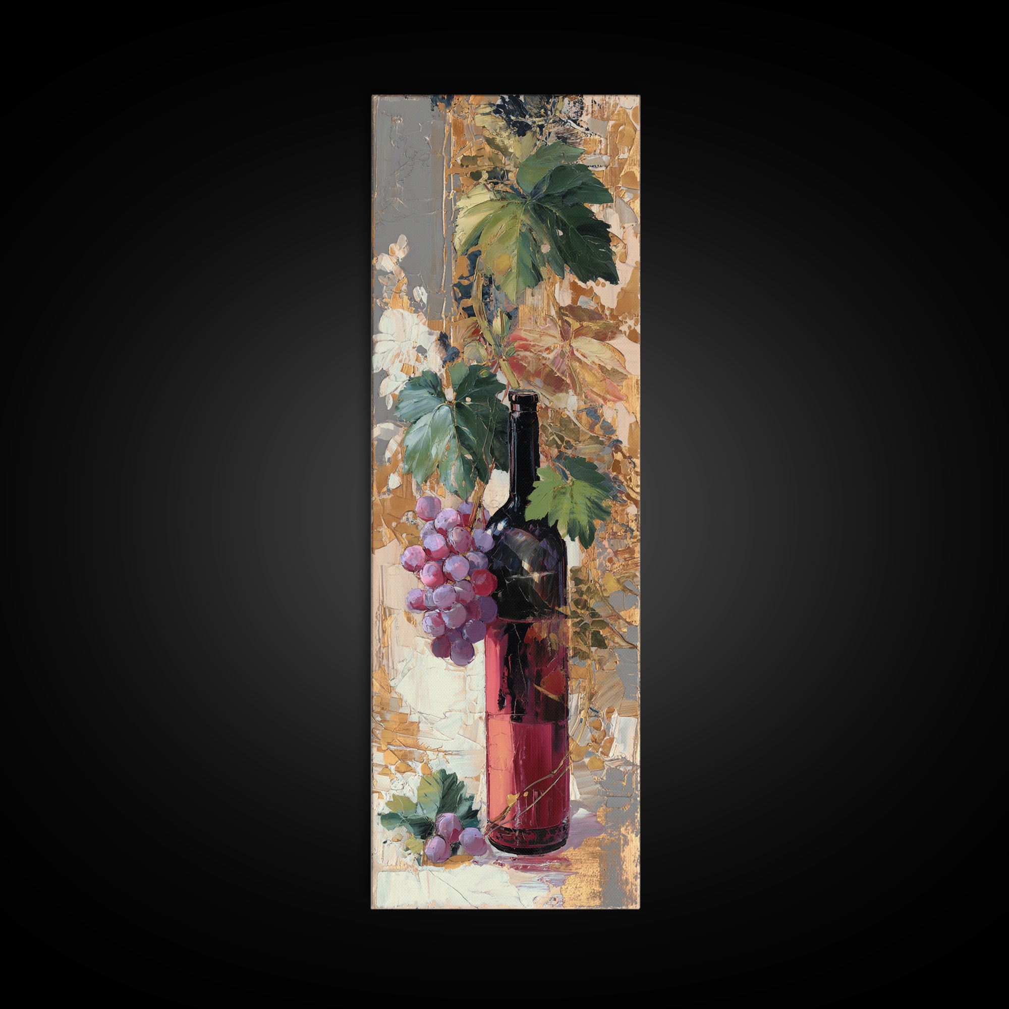 Burgundy Abstract with Gold Accents Canvas Print, Winery Art, Artwork, Winery Decor, Abstract Art, Vineyard, Bar Decor, WIN-1x3-35