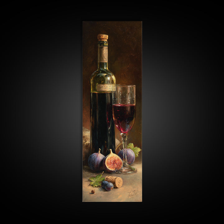 Wine Bottle and Glass Still Life Canvas Print, Winery Art, Gallery Decor, Winery Decor, Fine Art, Vineyard, Wall Art, WIN-1x3-38