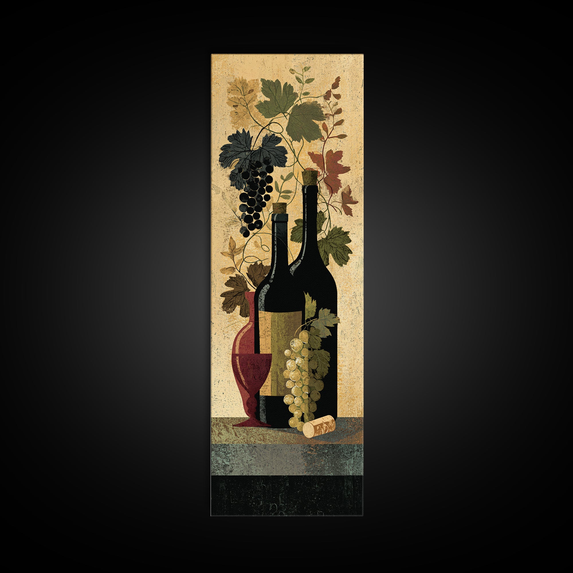 Black and Gold Wine Bottle Silhouette Framed Canvas Print, Winery Art, Minimalist Decor, Winery Decor, Fine Art, Vineyard, WIN-1x3-4
