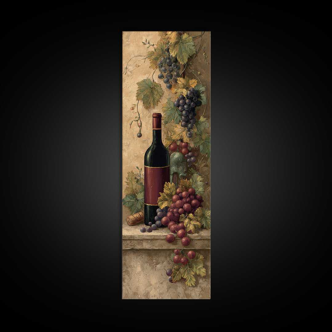 Old Cellar Key and Wine Label Shapes Canvas Print, Winery Art, Oil Painting, Winery Decor, Abstract Art, Vineyard, WIN-1x3-48