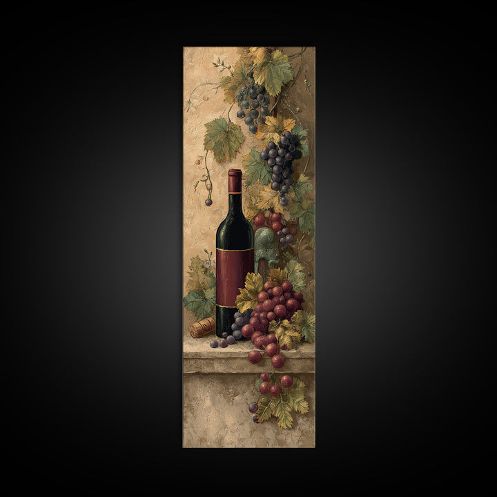 Old Cellar Key and Wine Label Shapes Canvas Print, Winery Art, Oil Painting, Winery Decor, Abstract Art, Vineyard, WIN-1x3-48