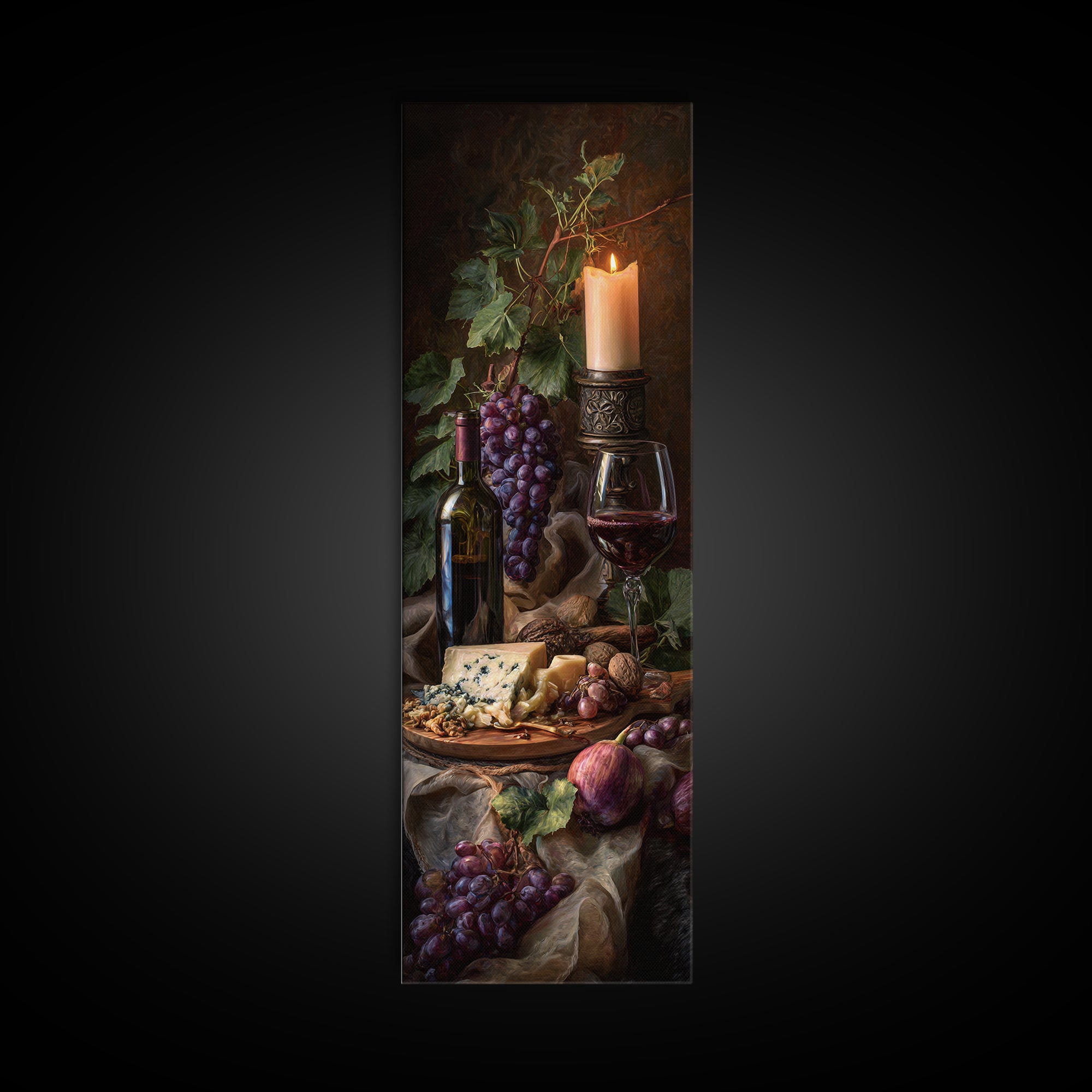 Charcuterie Board with Grapes and Cheese Canvas Print, Winery Art, Modern Decor, Winery Decor, Fine Art, Vineyard, Wall Decor, WIN-1x3-49