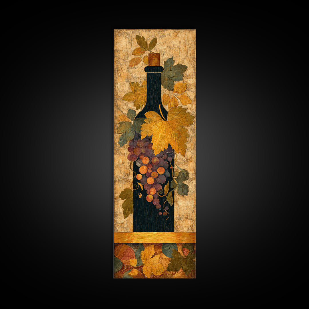 Black and Gold Wine Bottle Silhouette Framed Canvas Print, Winery Art, Wall Hanging, Winery Decor, Fine Art, Vineyard, WIN-1x3-52