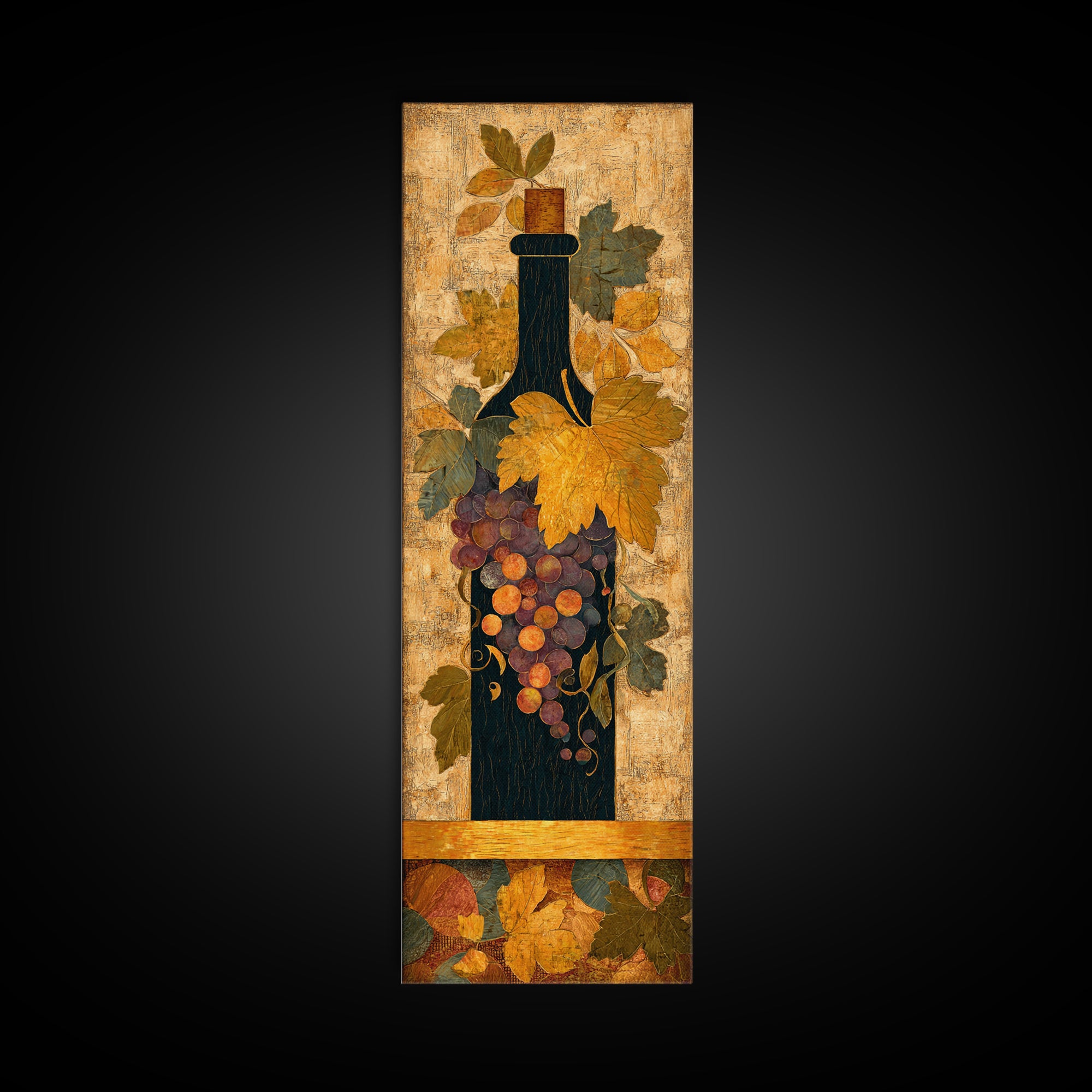 Black and Gold Wine Bottle Silhouette Framed Canvas Print, Winery Art, Wall Hanging, Winery Decor, Fine Art, Vineyard, WIN-1x3-52