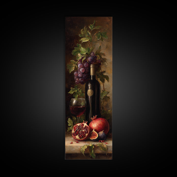 Pomegranate Figs and Red Wine Composition Framed Canvas Print, Winery Art, Textured Painting, Winery Decor, Fine Art, Vineyard, WIN-1x3-53