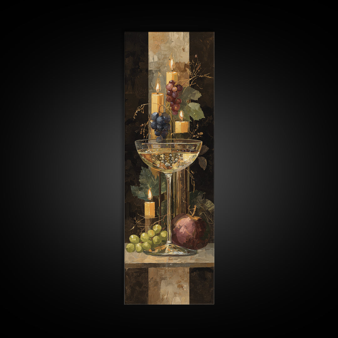 Champagne Coupe with Bubbles and Light Canvas Print, Winery Art, Kitchen Wall Decor, Winery Decor, Oil Painting, Vineyard, WIN-1x3-55